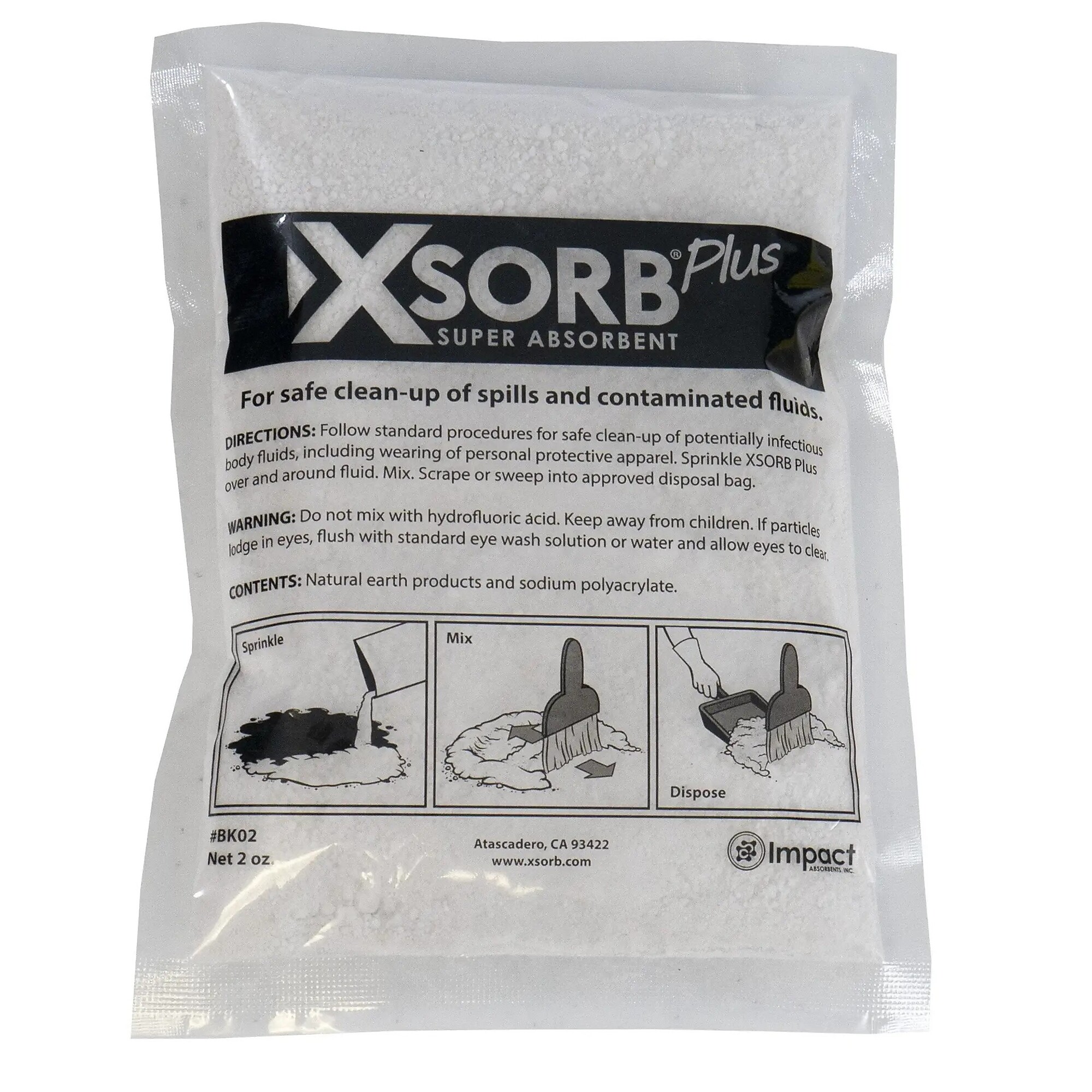 Impact Absorbents Inc XSORB Plus Super Encapsulator — 2oz. Packet, 24 Pcs, Fast-Acting Polymer, Model# BK02-24